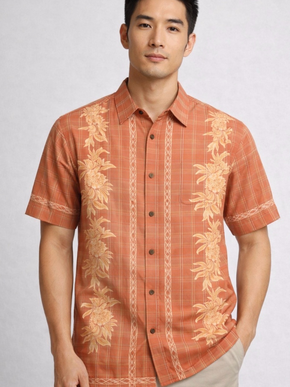 Tommy Bahama 100% silk Men's Short-Sleeve Orange Floral Button-Up Shirt